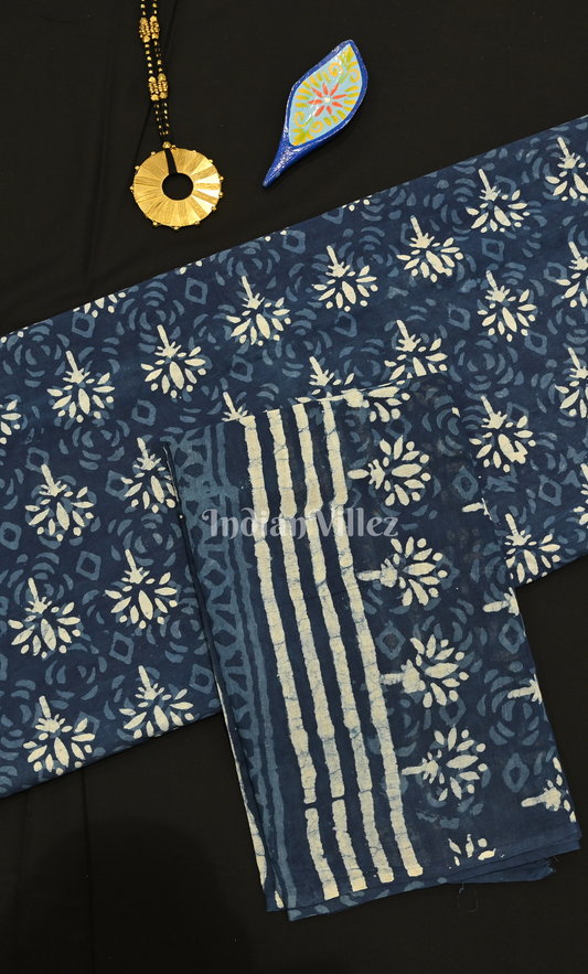 Indigo Blue Dabu Block Printed Cortton Suit Sets