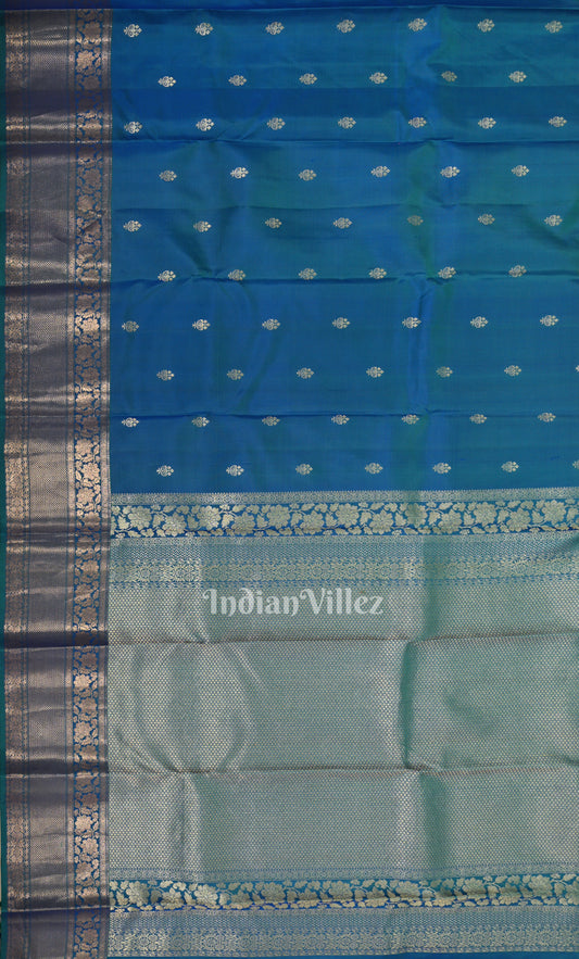Teal Blue Brocade Pure Kanjivaram Silk Saree