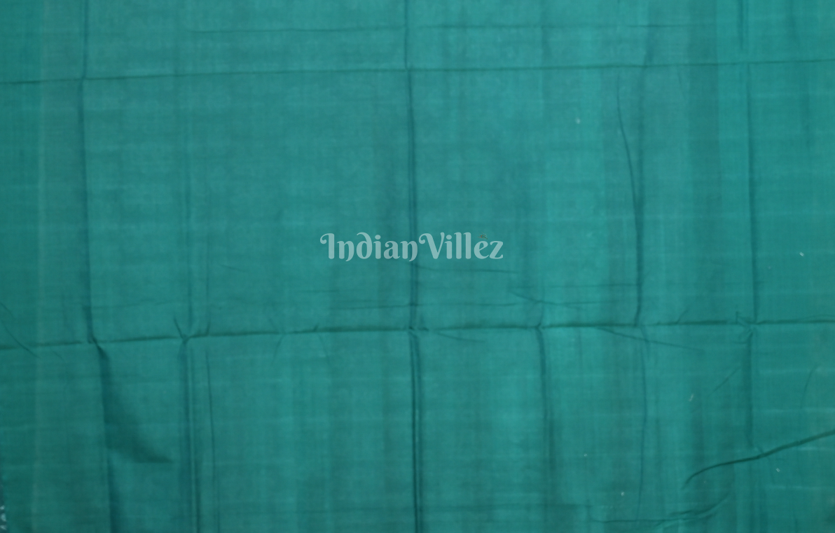 Light Blue Green Floral Theme Odisha Ikat Sambalpuri Cotton Saree 