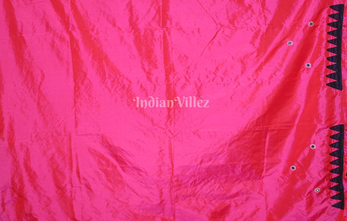 Rani Pink Hand Embroidered Applique Work Saree