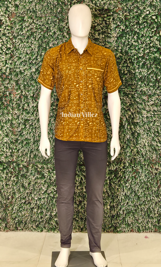 Mehendi Green Chemical Formula Odisha Ikat Cotton Half Sleeve Shirt for Men 
