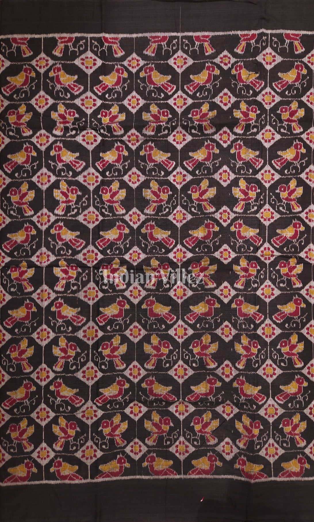 Black Bird Motif Odisha Ikat Sambalpuri Cotton Fabric