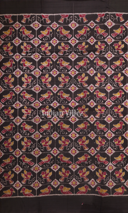Black Bird Motif Odisha Ikat Sambalpuri Cotton Fabric