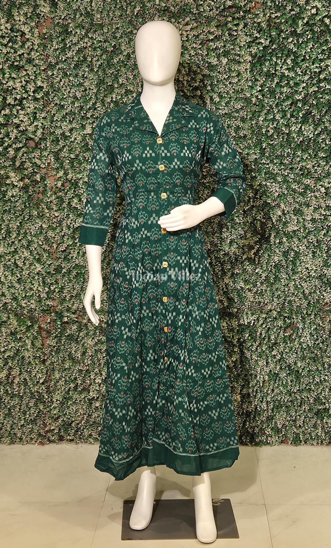 Green Pasapali Odisha Ikat Designer Long Gown for Women
