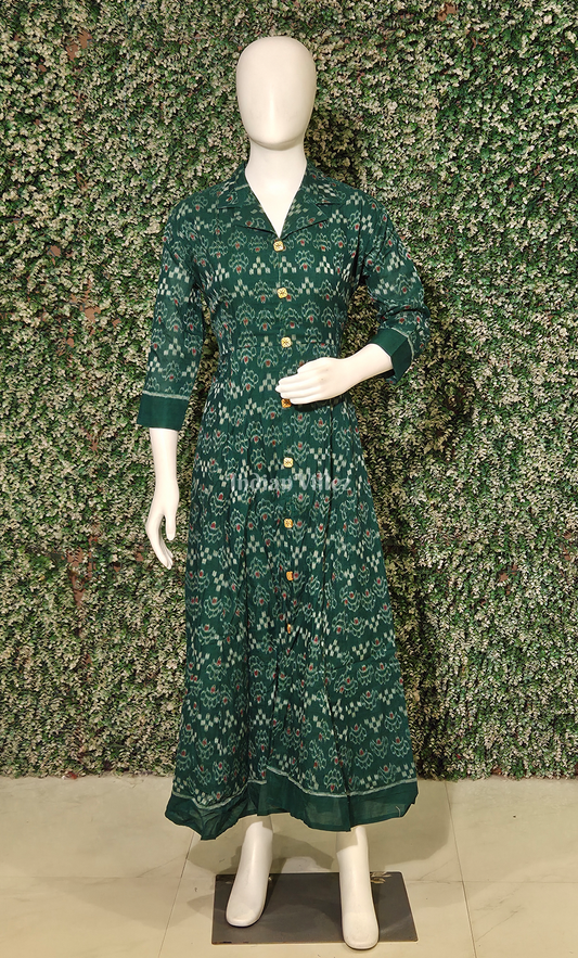 Green Pasapali Odisha Ikat Designer Long Gown for Women