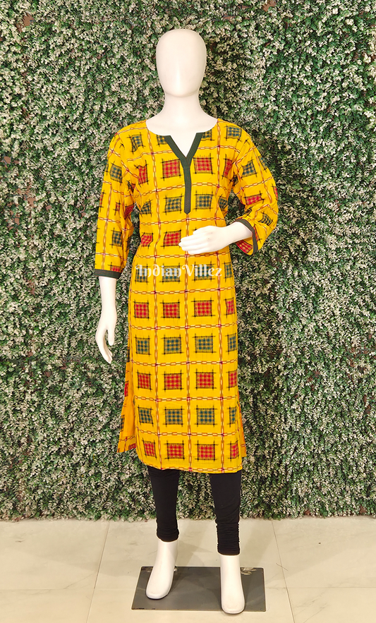 Yellow Red Aswini Odisha Ikat Designer Cotton Kurti for Women