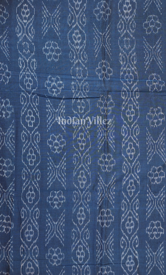 Indigo Blue Floral Theme Odisha Ikat Sambalpuri Cotton Fabric 