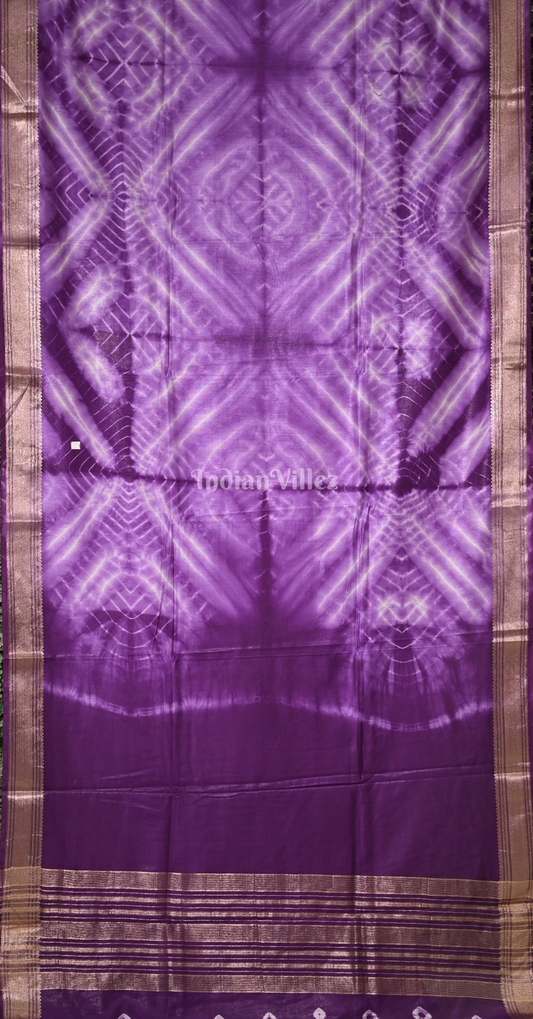 Purple Block Printed Shibori Cotton Saree 