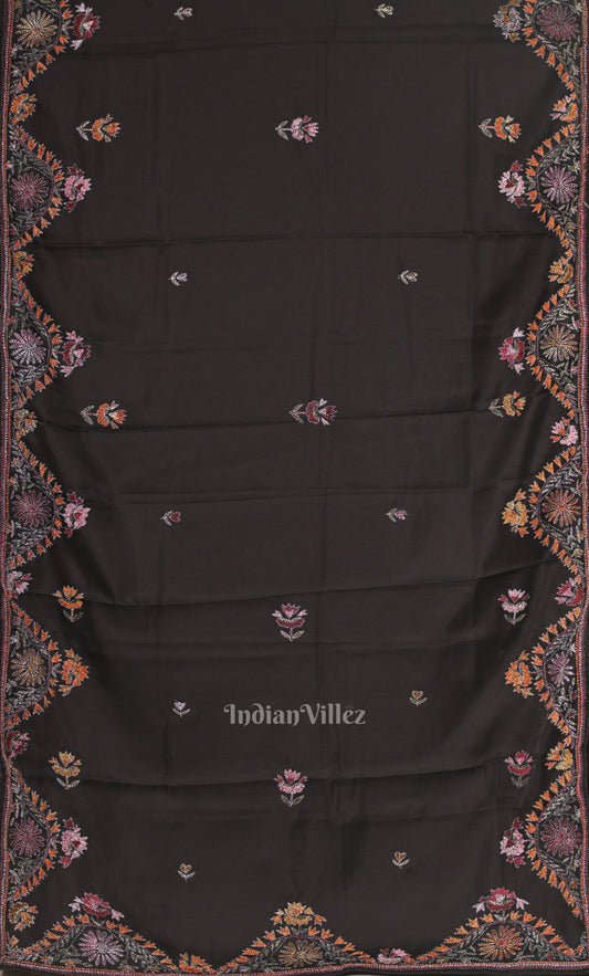 Black Tussar Silk Saree With  Hand Embroidery Work