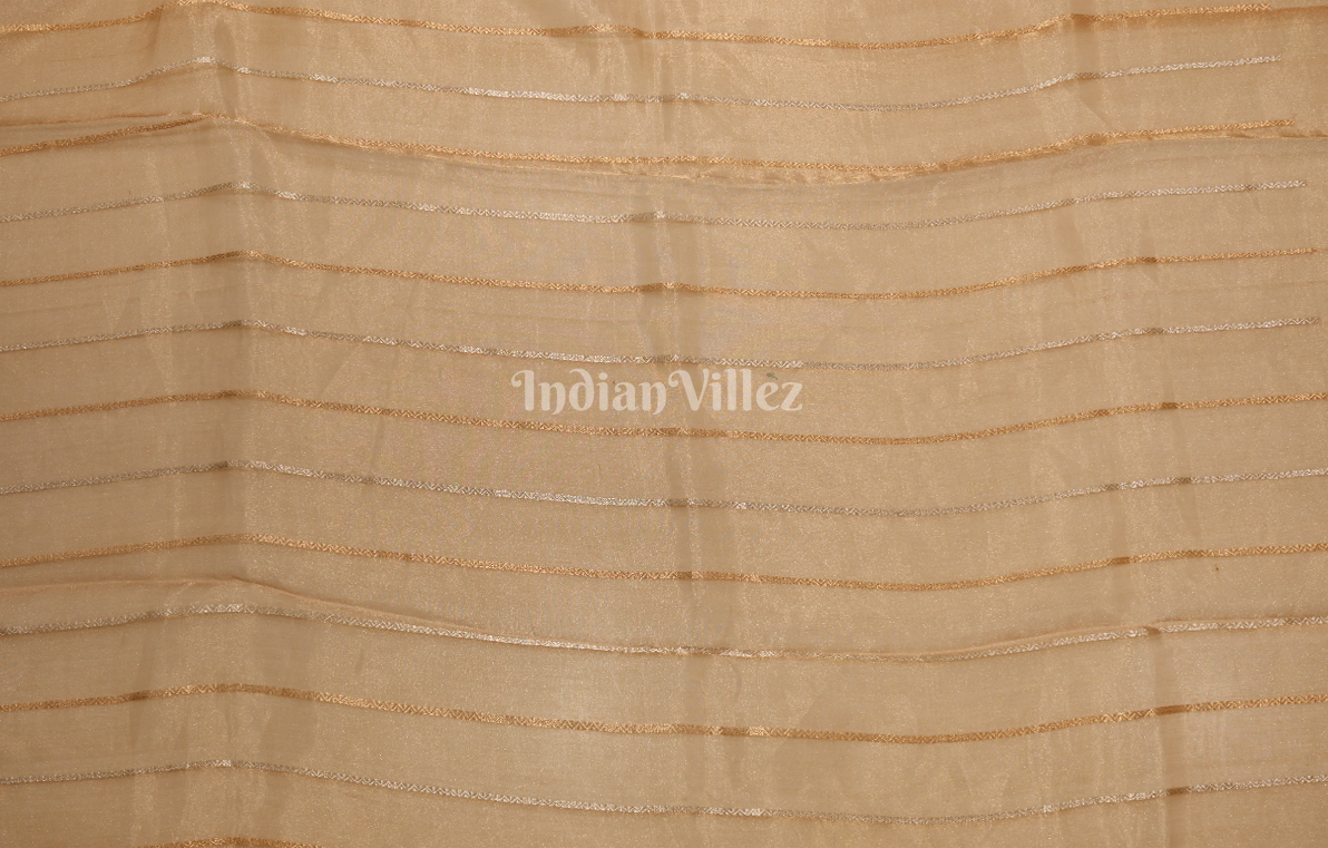  Rust Orange Golden Pure Organza Kora Banarasi Silk Saree 