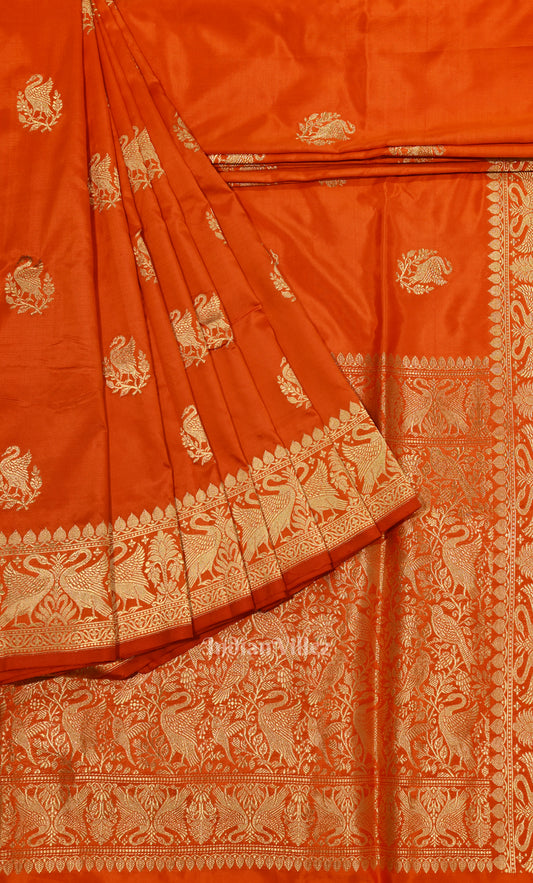Exclusive Dark Orange Pure Katan Silk Banarasi Saree 