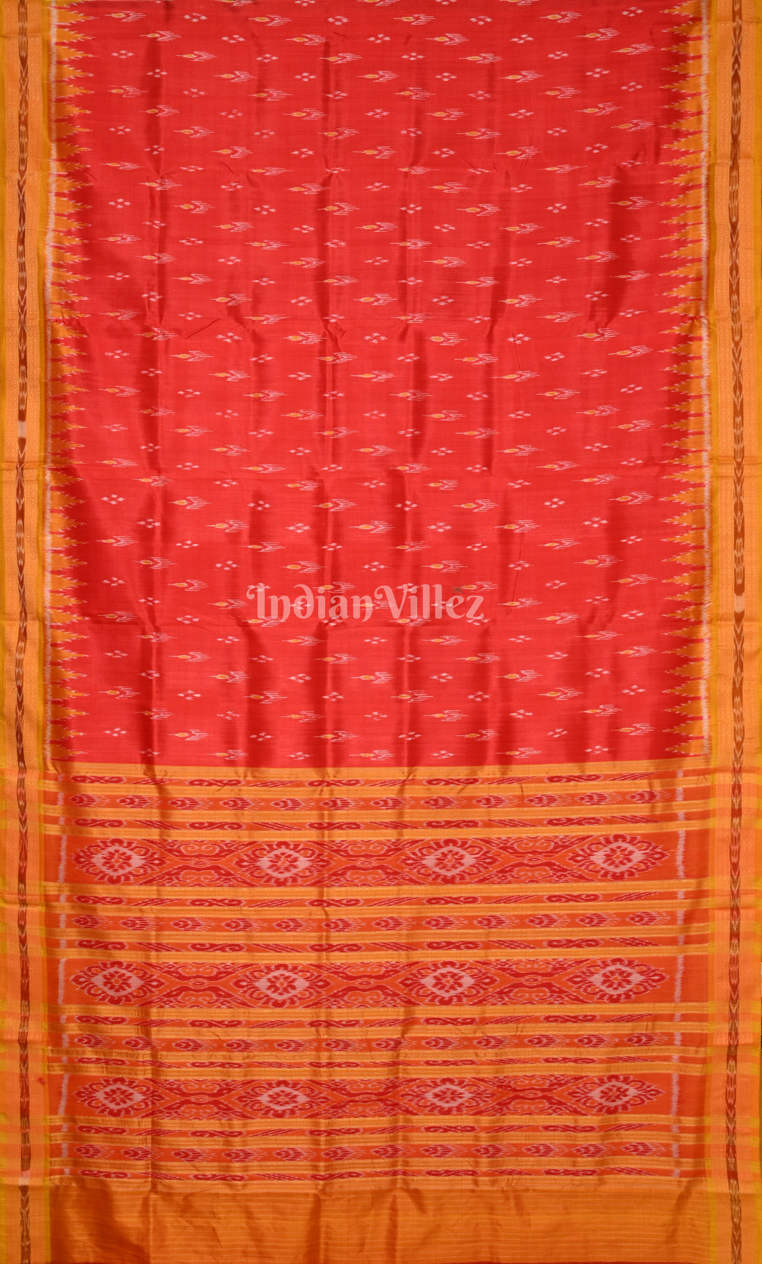  Red Mustard Yellow Mayur Chandrika Odisha Ikat Khandua Silk Saree 