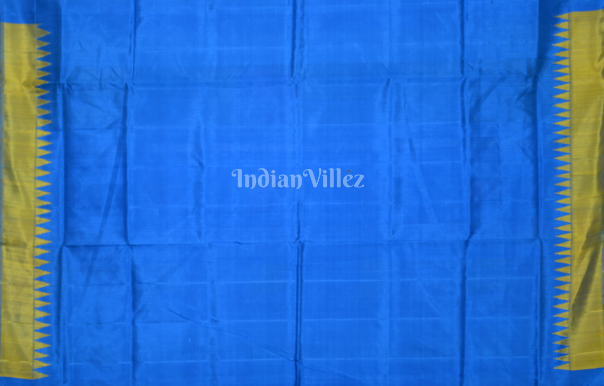 Olive Green Blue Fish Motif Double Pallu Berhampuri Silk Saree