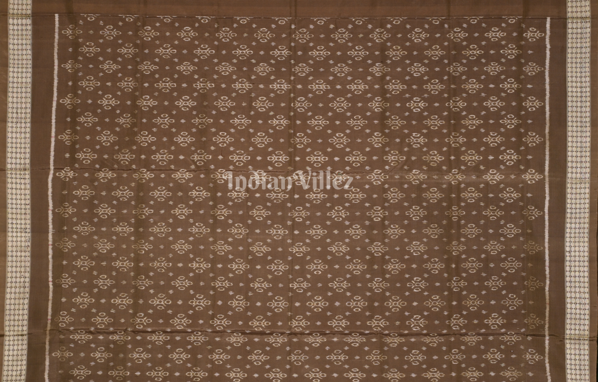 Mashroom Brown Veena Motif Odisha Ikat Sambalpuri Silk Saree 
