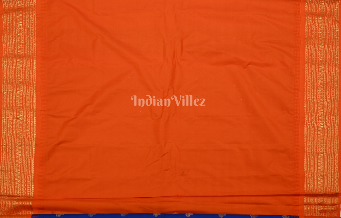 Royal Blue Red Butti Design Pure Gadwal Silk Saree 