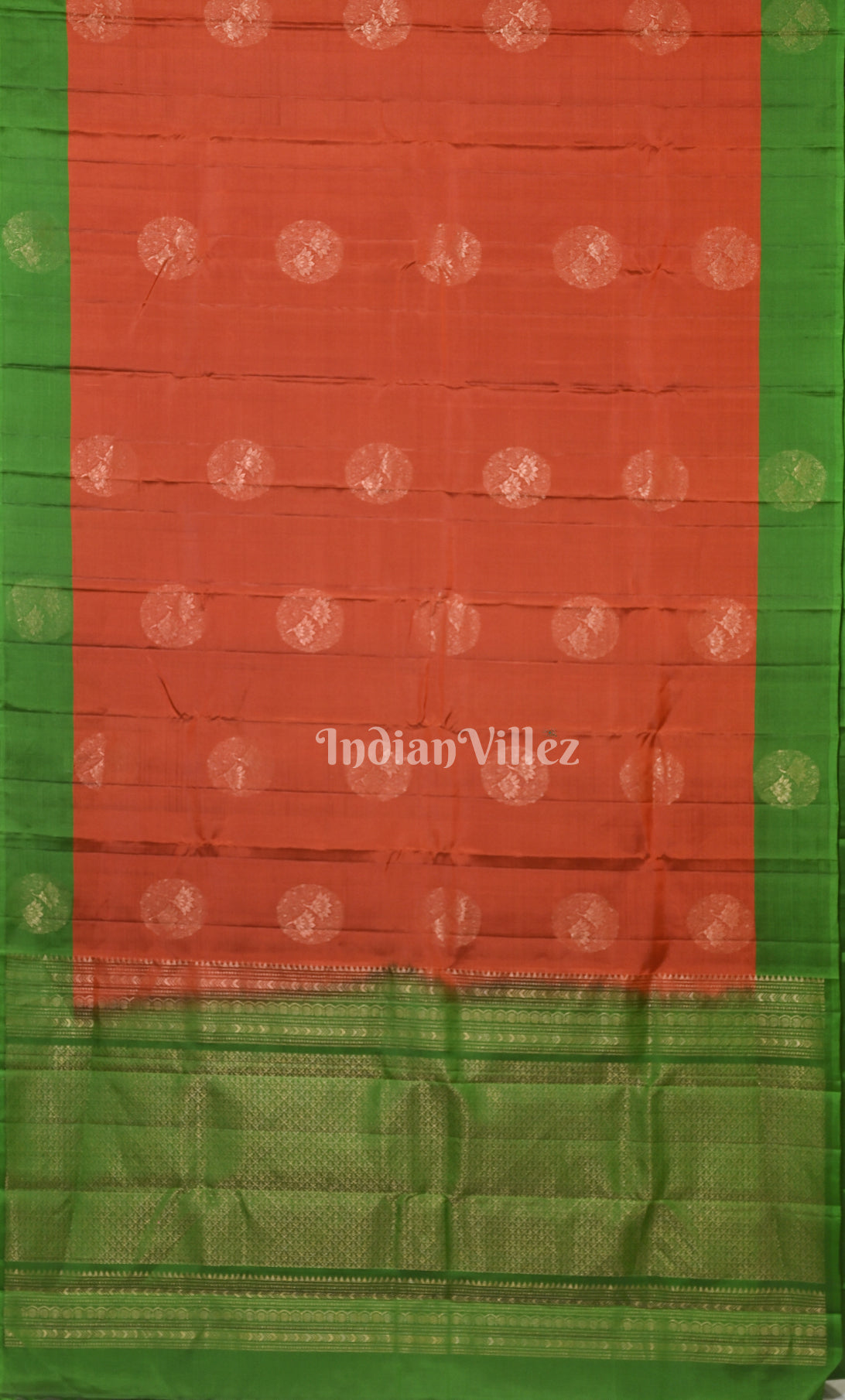 Rust Orange Green  Paisley Pure Kanjivaram Soft Silk Saree