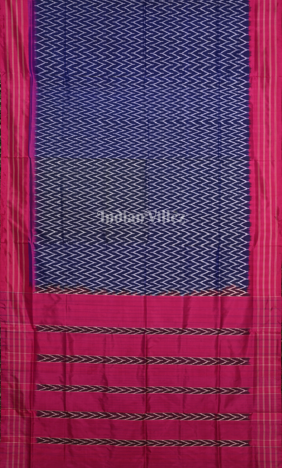 Navy Blue Rani Pink Pochampally Ikat Silk Saree