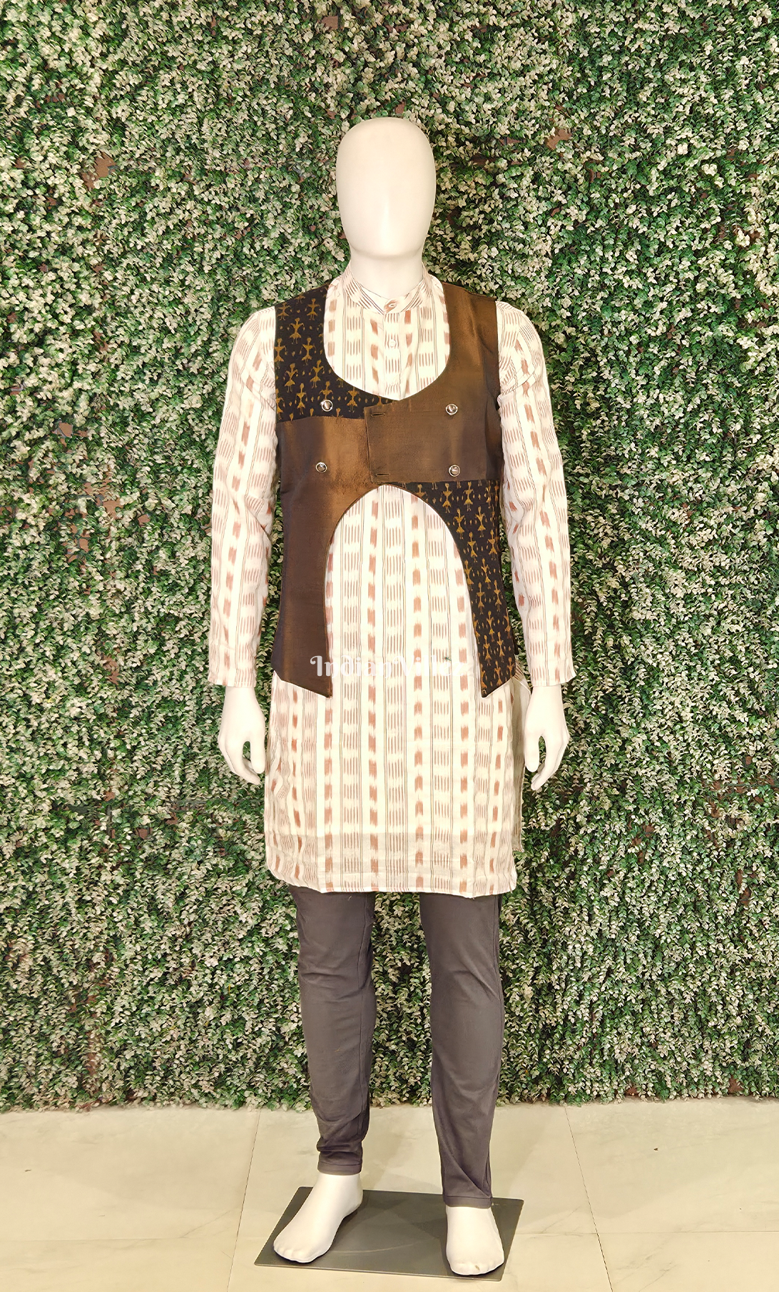 Brown Black Tribal Motif Odisha Ikat Half Bandi Jacket for Men 