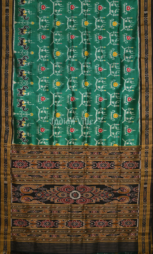 Green Black Tribal Theme Odisha  Ikat Khandua Silk Saree