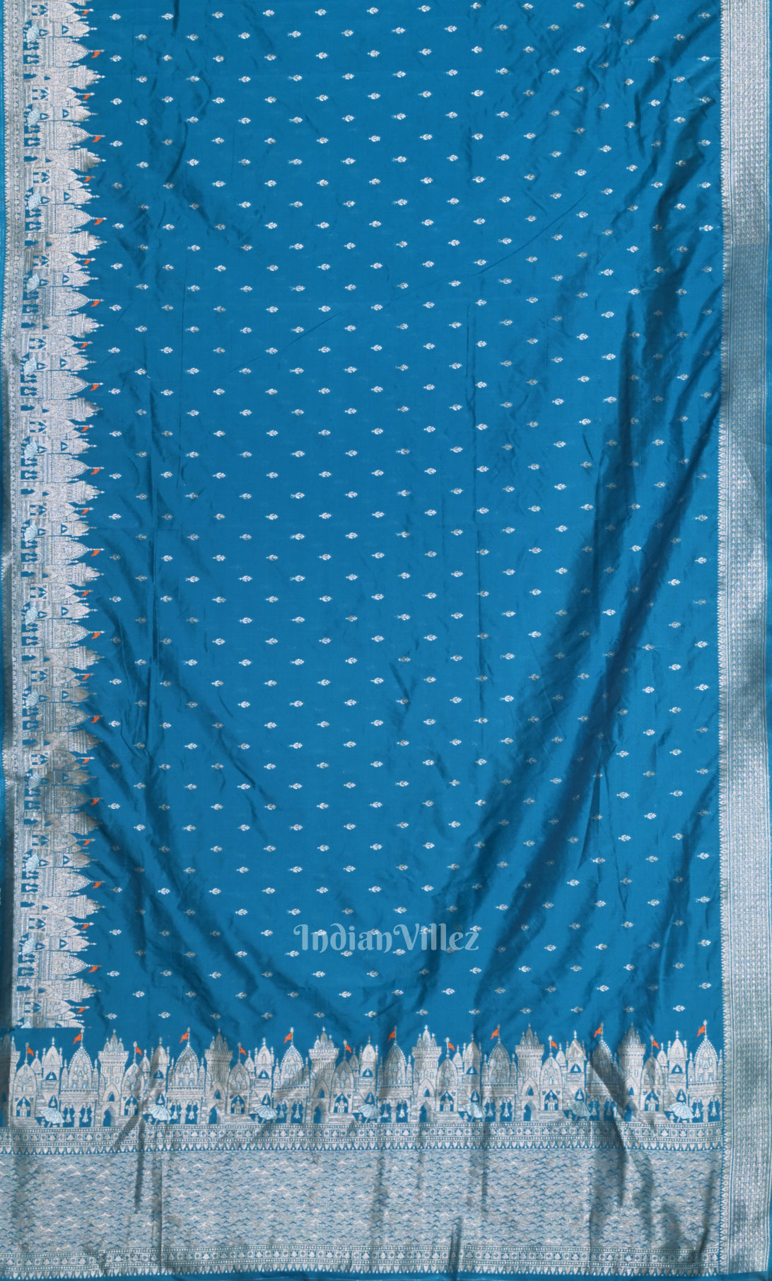 Peacock Blue Handwoven Banarasi Katan Silk Saree with Kashi Ghat Weaves 