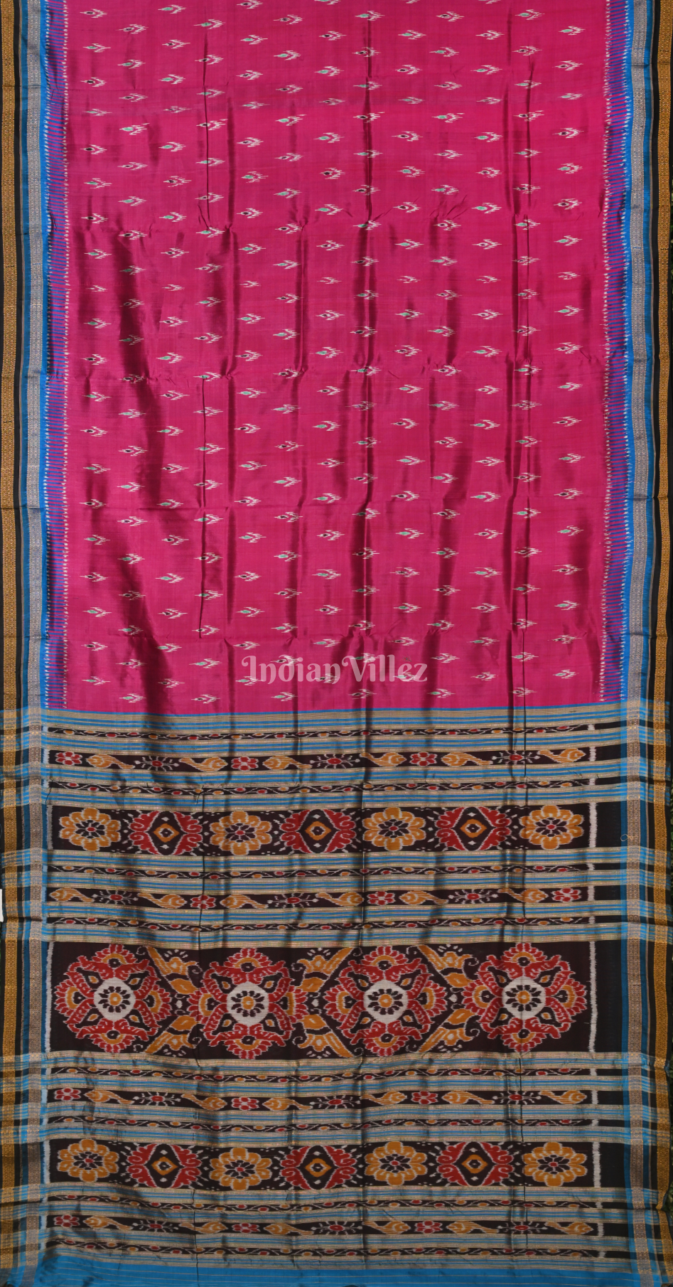 Rani Pink Blue Mayur Chandrika Odisha Ikat Khandua Silk Saree