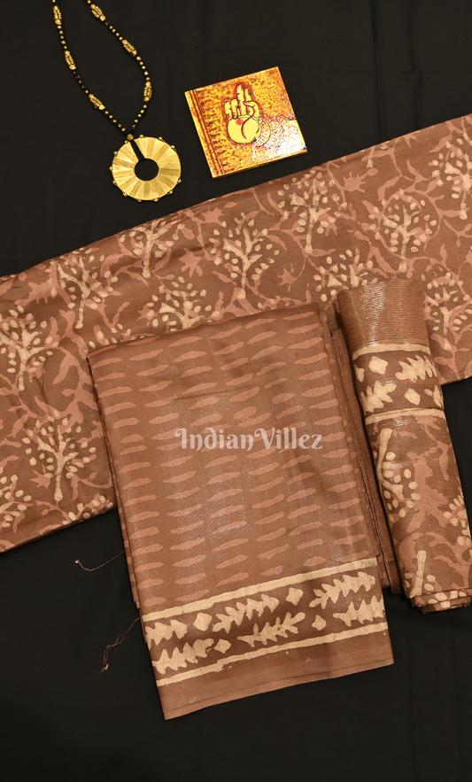 Dark Brown Dabu Block Printed Cotton Suit Sets