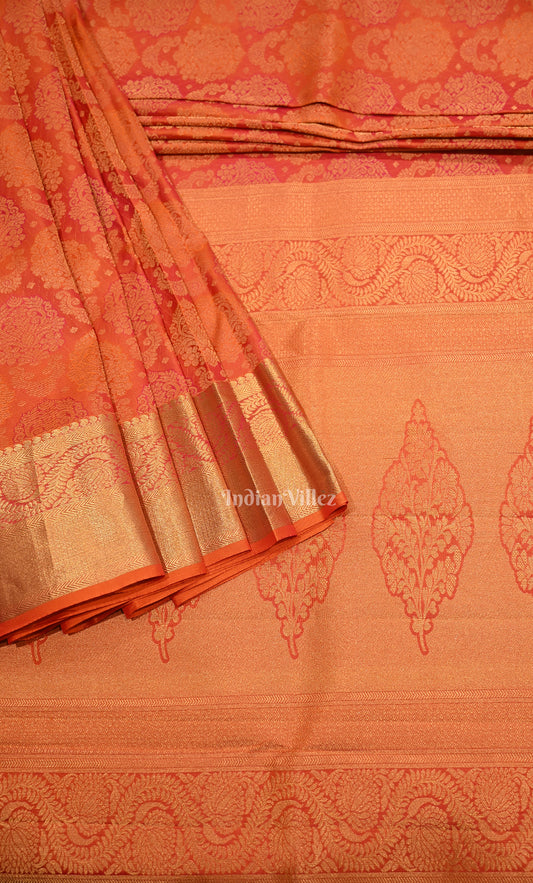Elegant Red Brocade  Pure Kanjivaram Silk Saree with Gold Border