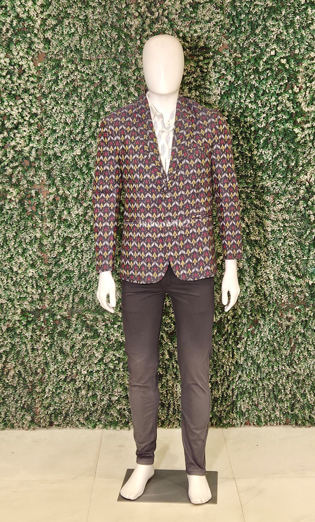 Black with Multi Color Mashroom Motif Odisha Ikat Men's Designer Blazer 