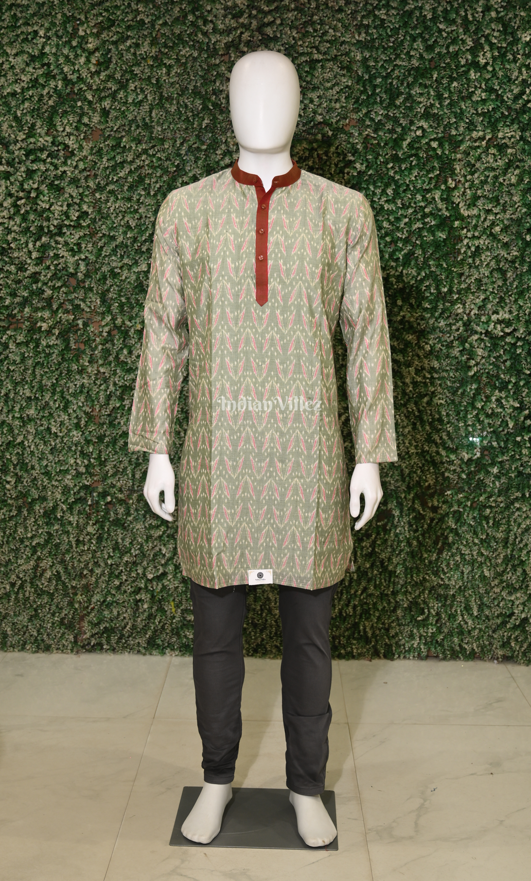 Sage Green Odisha Ikat Sambalpuri Cotton Kurta For Men