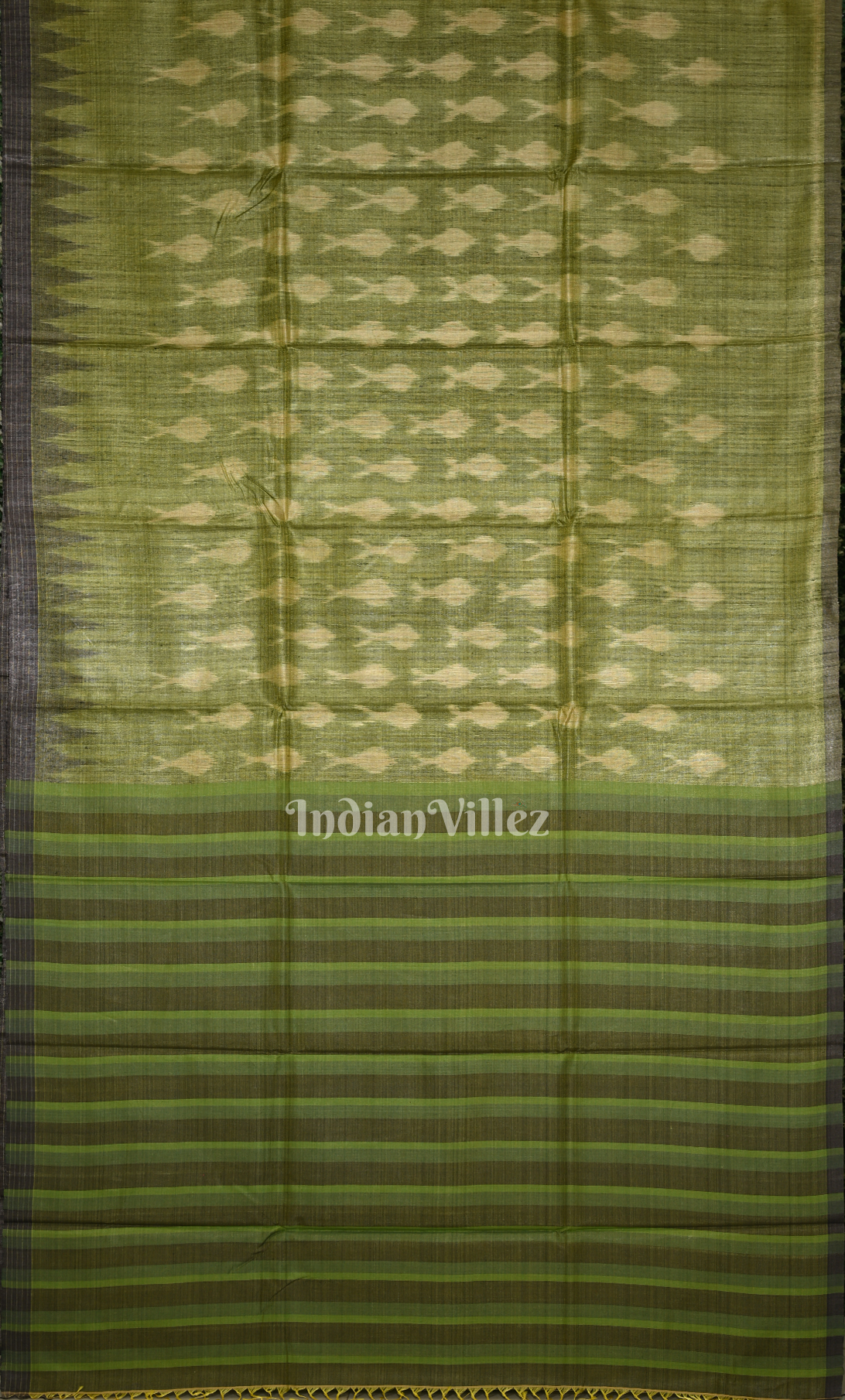 Mehendi Green Fish Motif Fine Gopalpur Tussar Silk Saree 