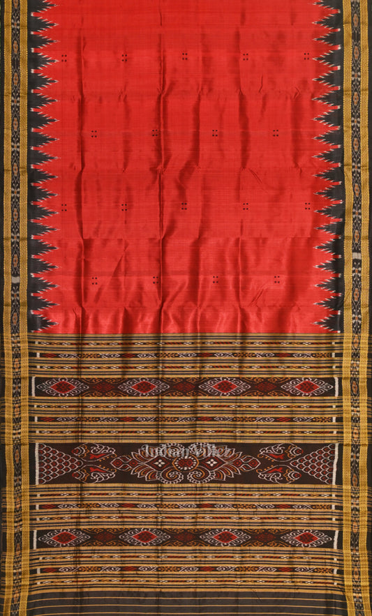 Red Black Buti Design Odisha Ikat Khandua Silk Saree with Pasapali Anchal