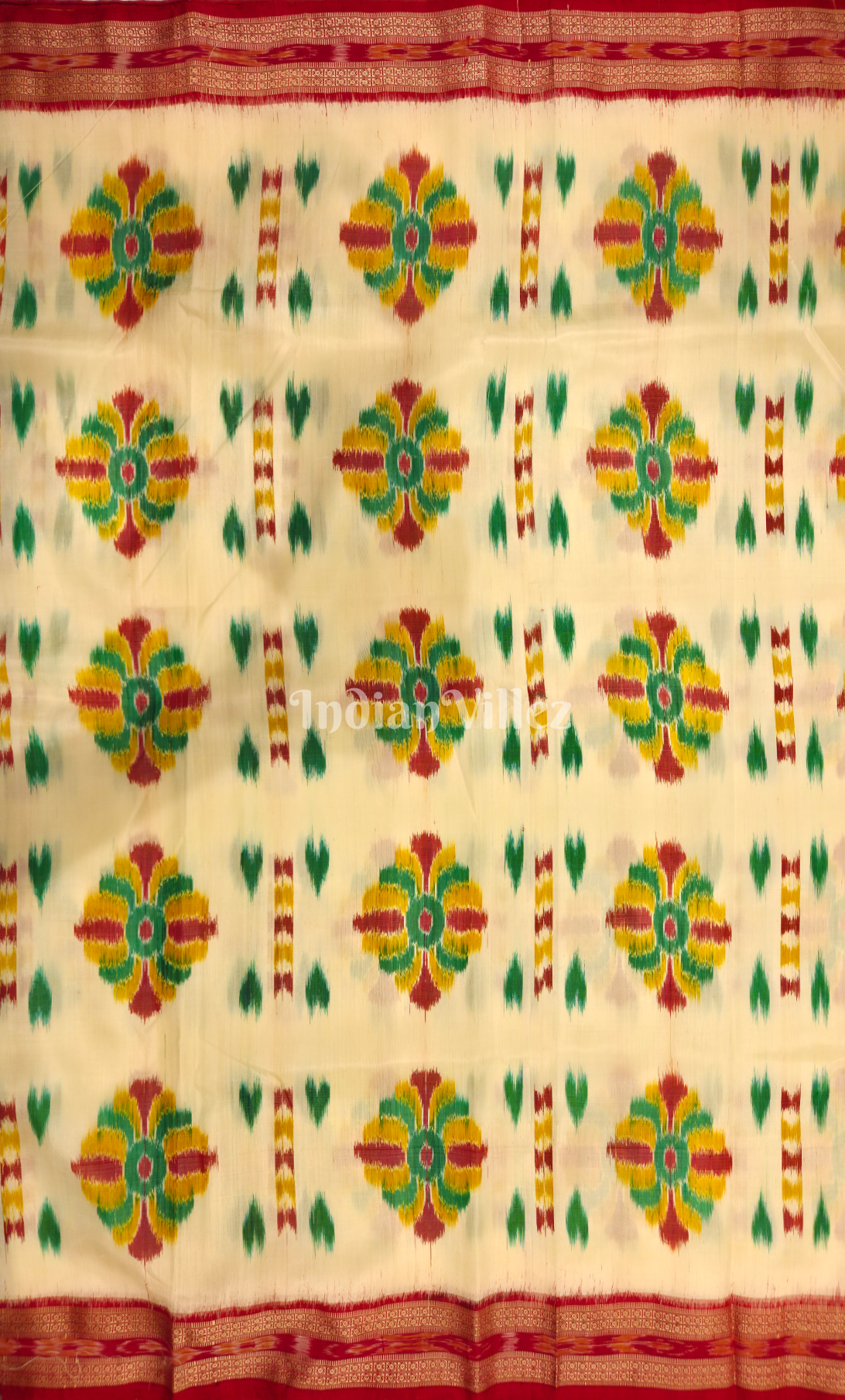 Off White Red Baghambari Odisha Ikat Sambalpuri Silk Fabric