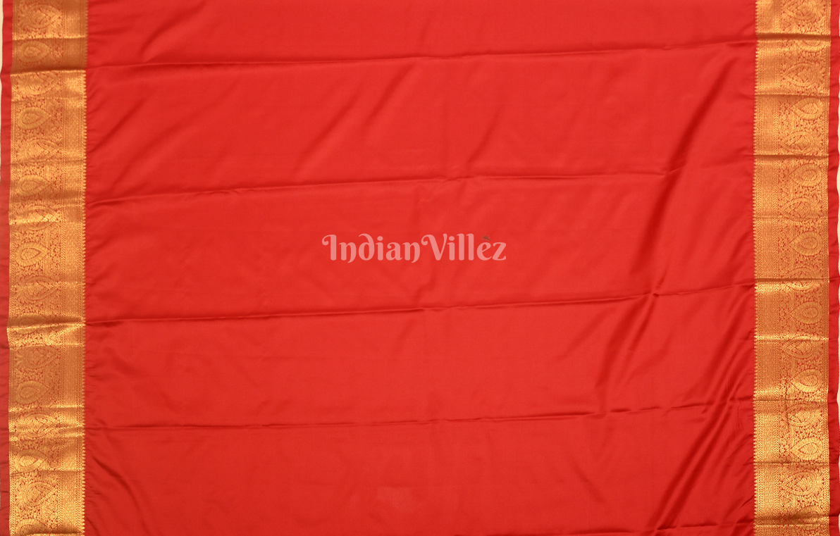 Red Golden Leaf & Vine Pattern Kanjivaram Silk Saree