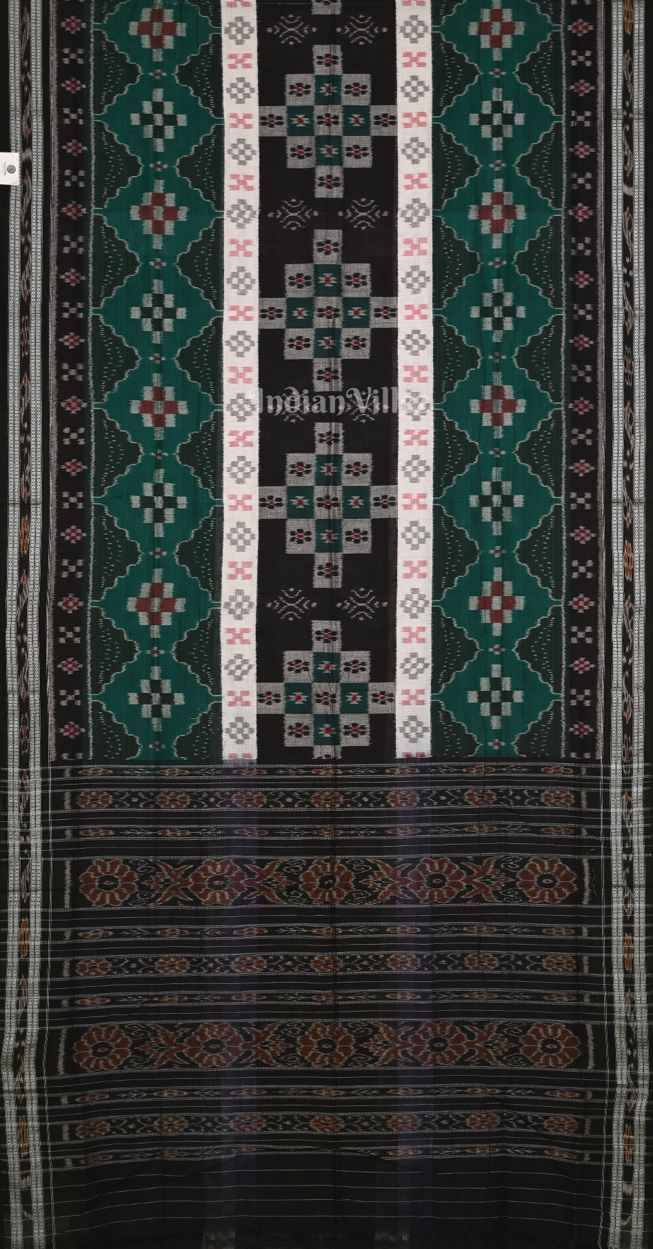 Black Green  Pasapali Triple Layer Odisha Ikat Sambalpuri Cotton Saree 