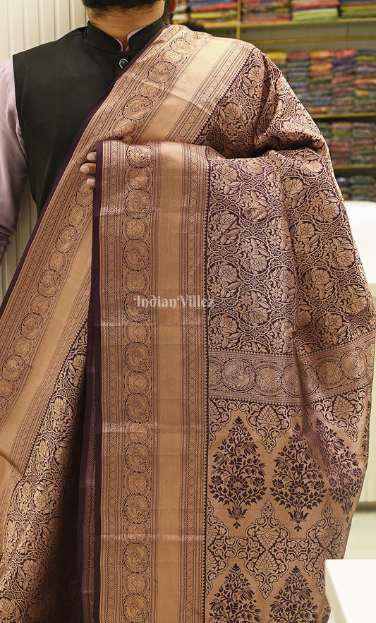 Blooming Wine Pure Brocade Kanjivaram Silk Saree