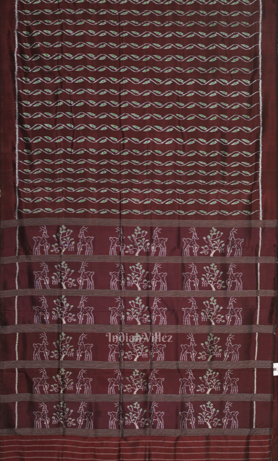 Coffee Green Waves Design  Odisha Ikat Contemporary Designer Silk Saree 
