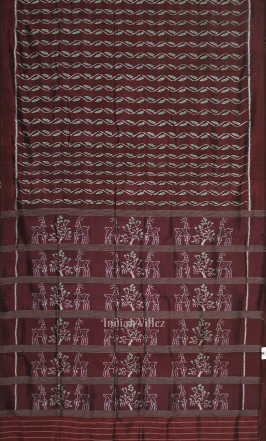Coffee Green Waves Design  Odisha Ikat Contemporary Designer Silk Saree 
