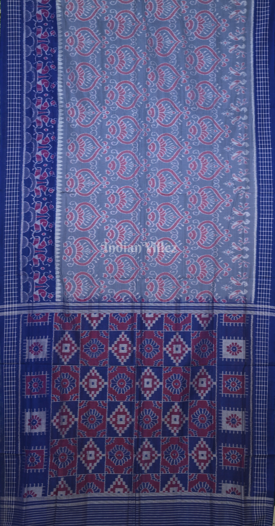 Grey Blue Odisha Ikat Sambalpuri Cotton Saree 
