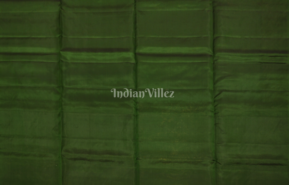 Bottle Green Zari Leaf Motif Pure Kanjivaram Soft Silk Saree
