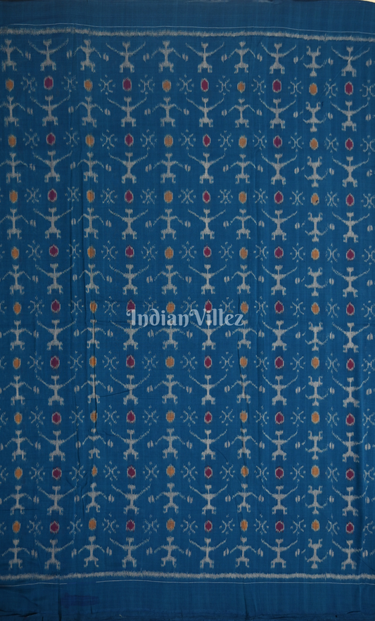 Copper Sulphate Blue Tribal Theme Odisha Ikat Sambalpuri Cotton Fabric 