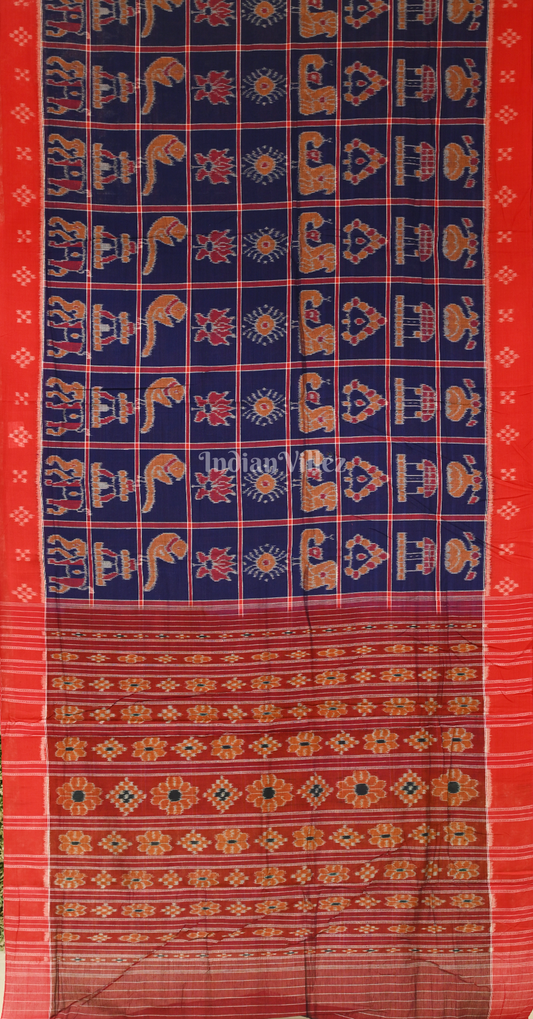 Blue Maroon Nabakothi Odisha Ikat Sambalpuri Cotton Saree 