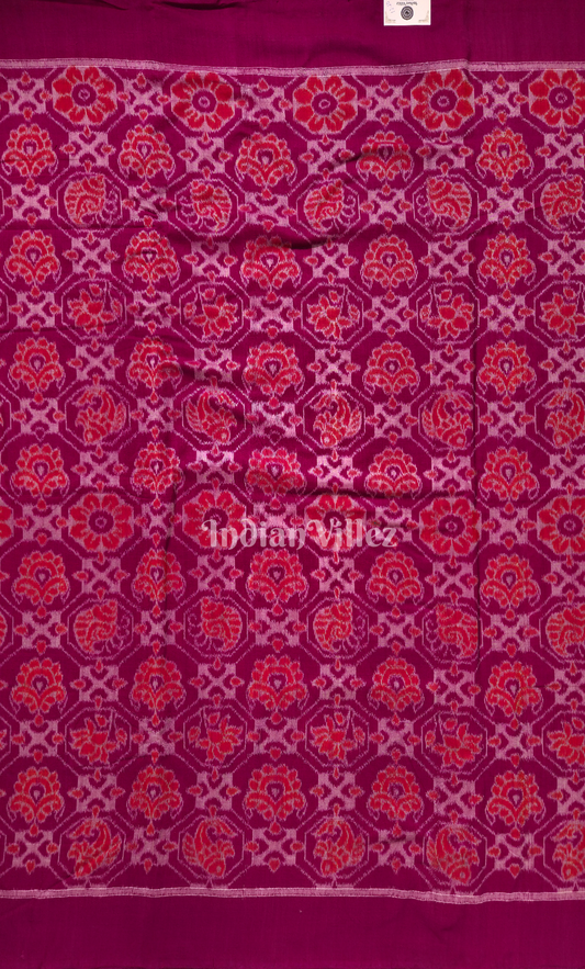 Magenta Pink Sankha Lotus Motif Odisha Ikat Sambalpuri Cotton Fabric