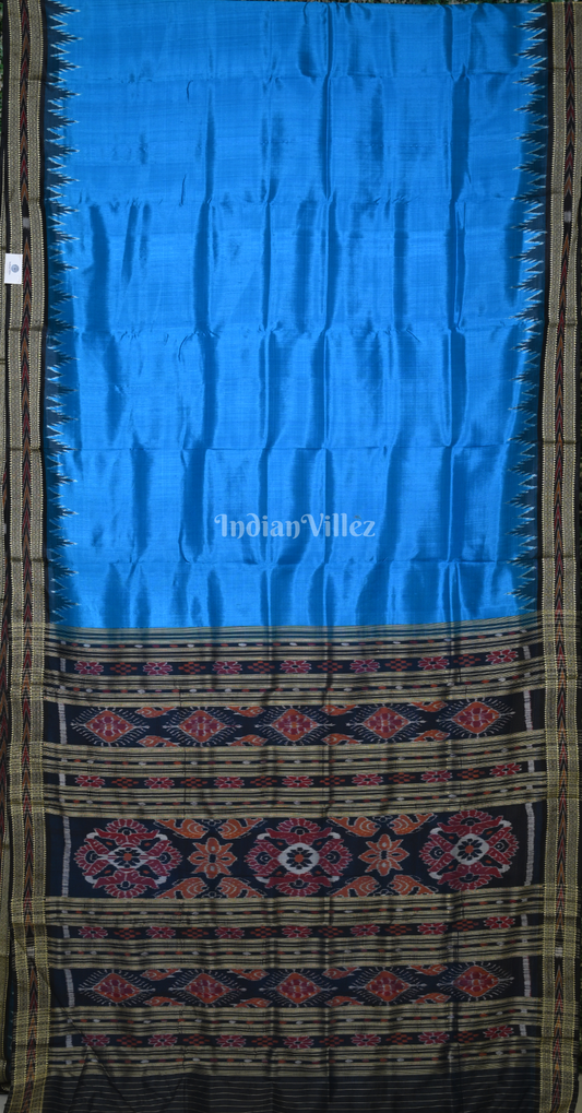 Surf Blue Black Odisha Ikat Khandua Silk Saree 