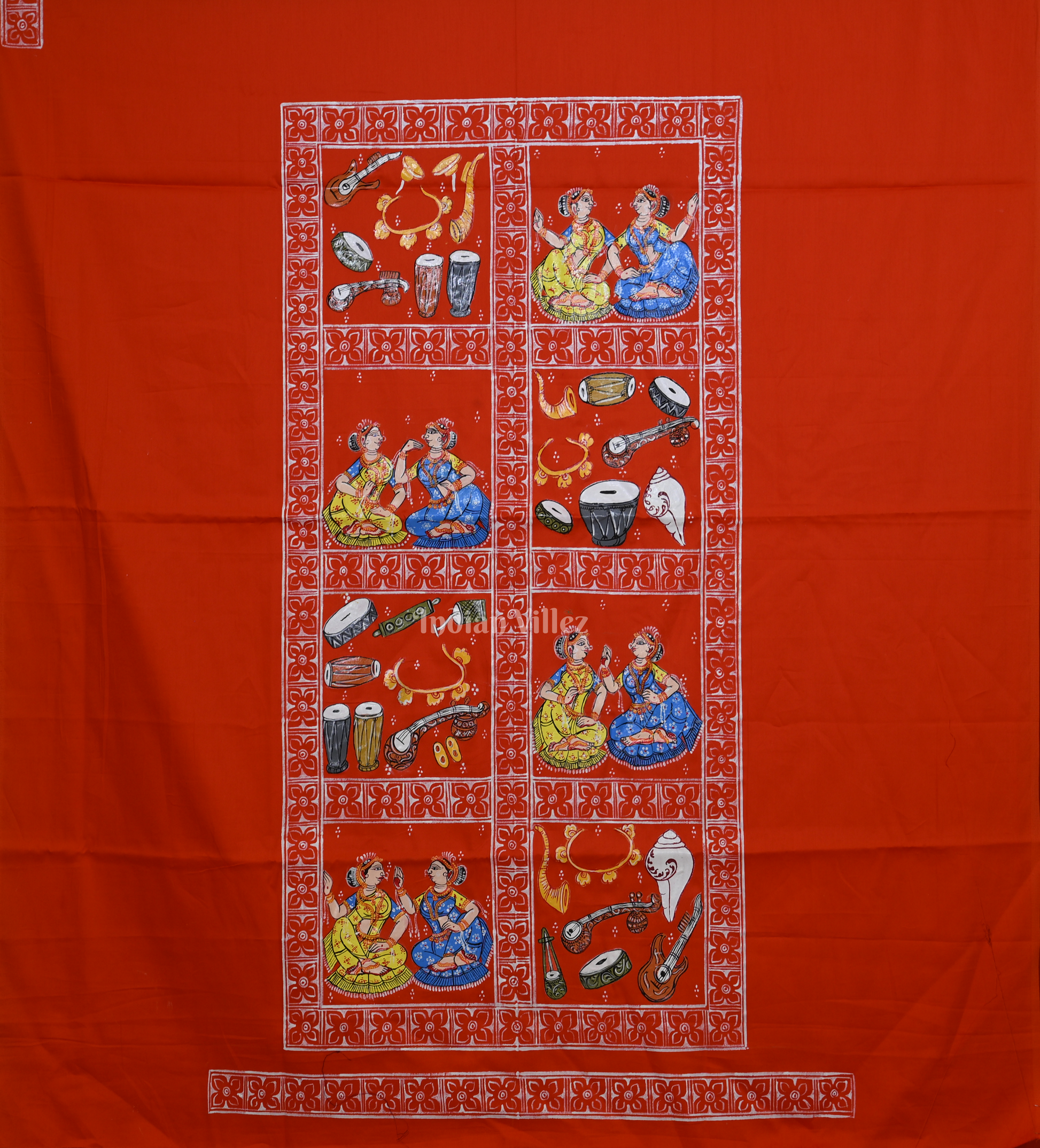 Red Nartaki Musical Theme Hand-Painted Pattachitra Kurti