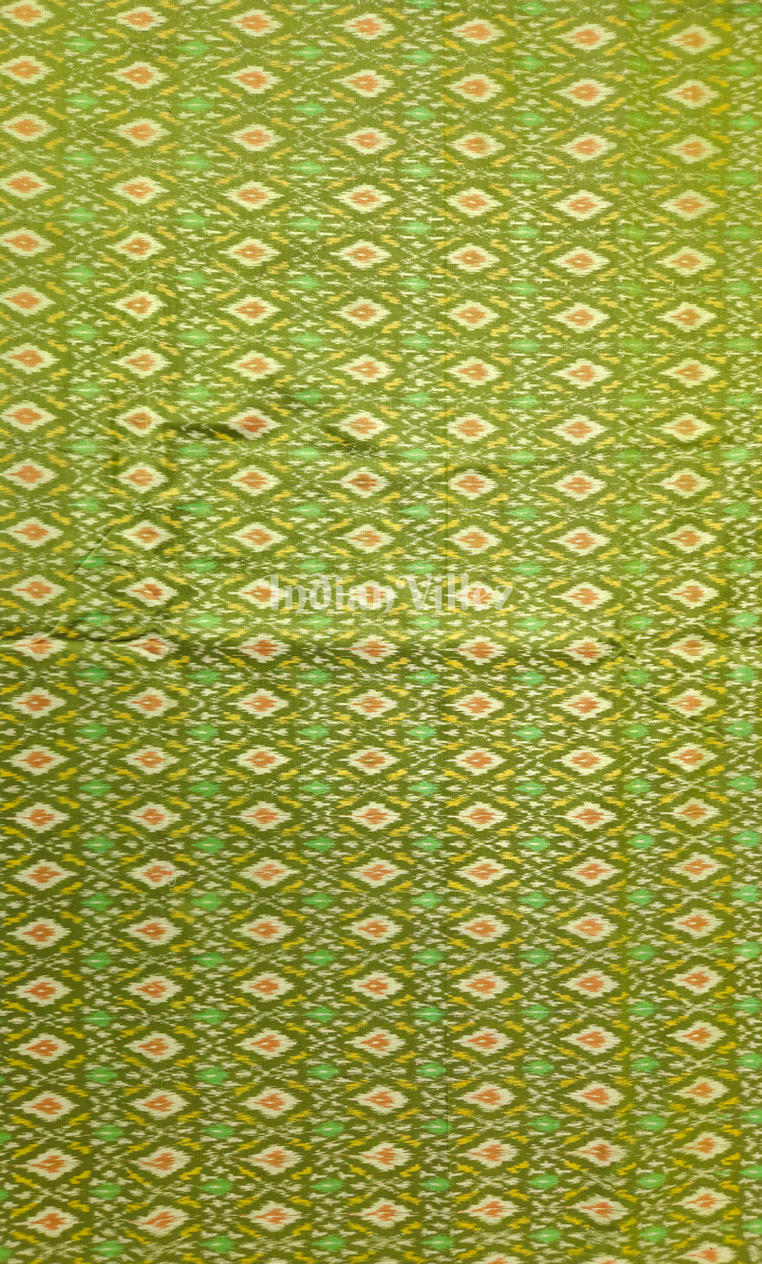 Lime Green Handwoven Pochampally Ikat Silk & Cotton (Sico) Fabric