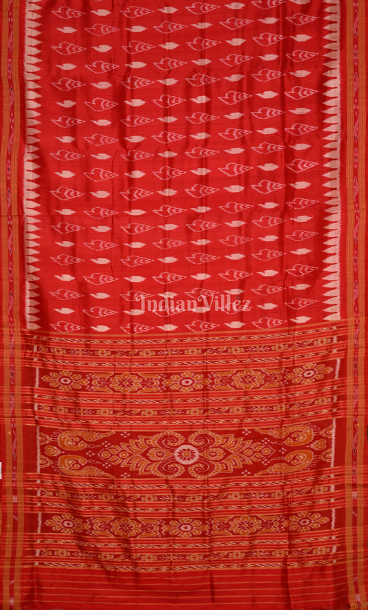 Red Sankha Motif Odisha Ikat Khandua Silk Saree