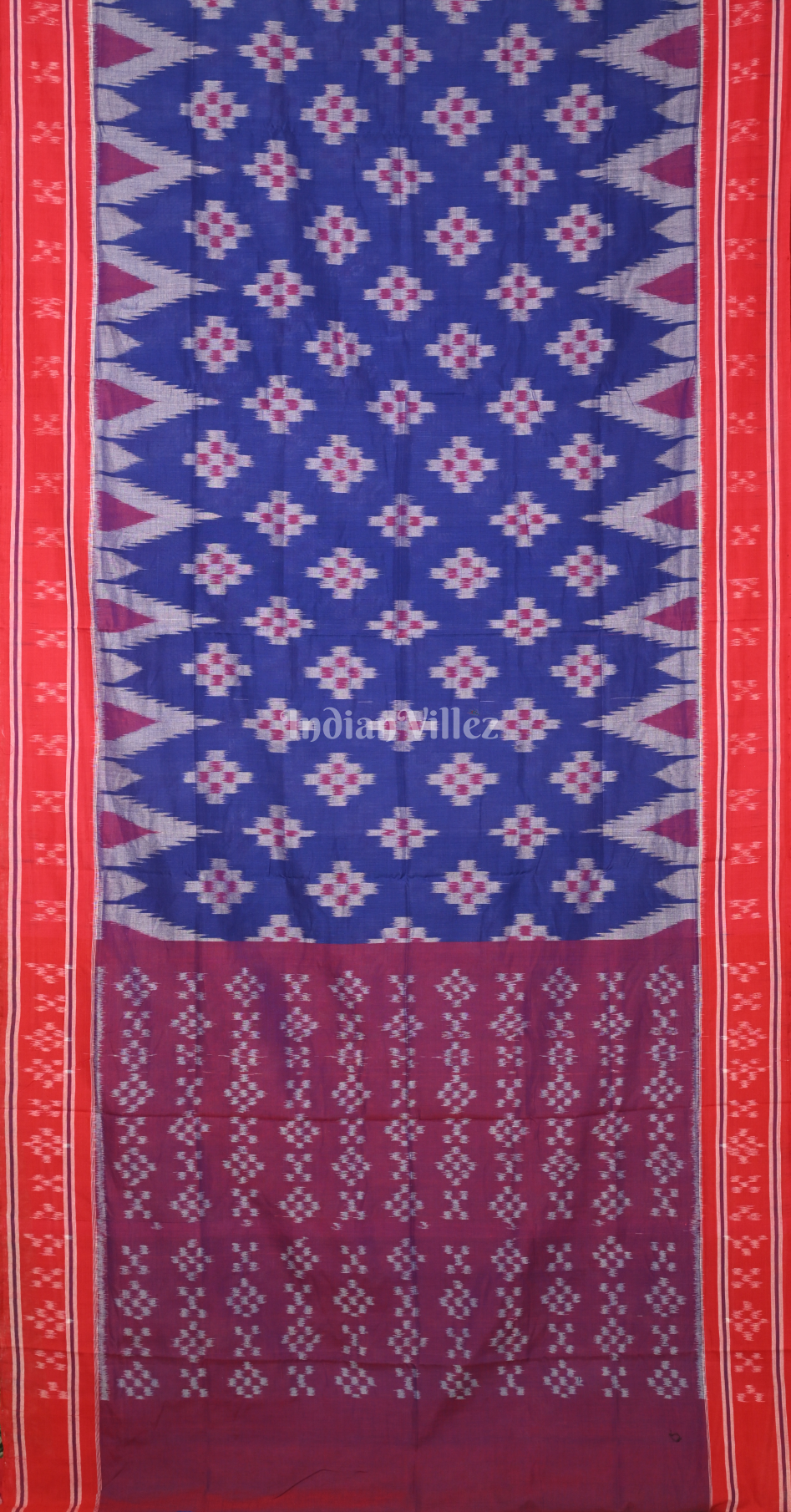 Blue Red Pasapali Odisha Ikat Sambalpuri Cotton Saree