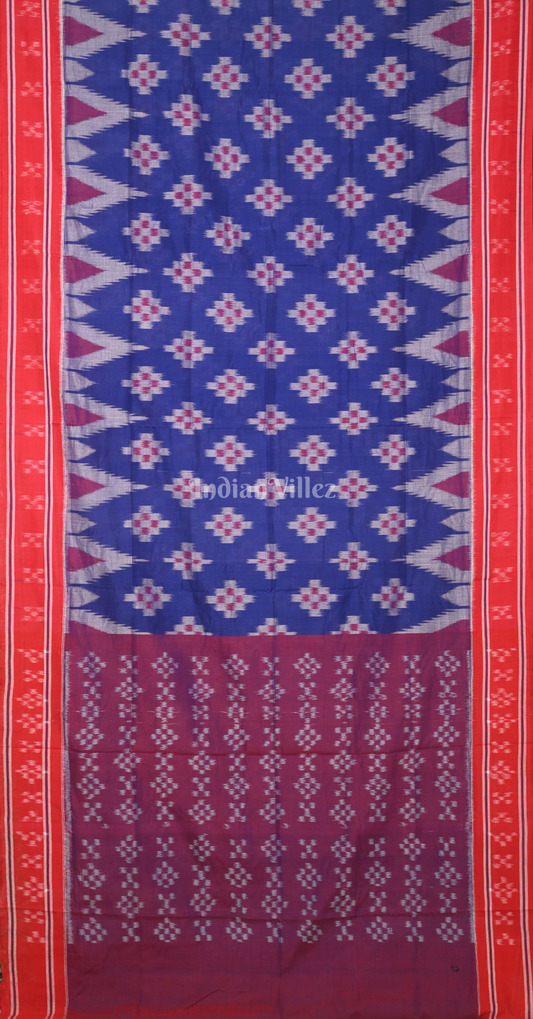 Blue Red Pasapali Odisha Ikat Sambalpuri Cotton Saree