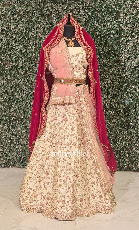 Exlusive Designer off White Peach Pink Lehenga Choli With Dupatta