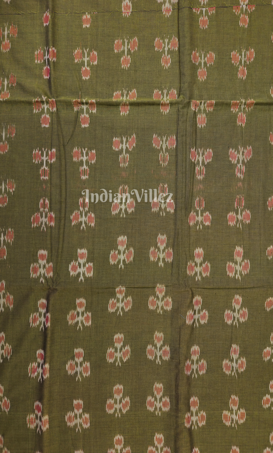 Mehendi Green Floral Motif Odisha Ikat Sambalpuri Cotton Fabric